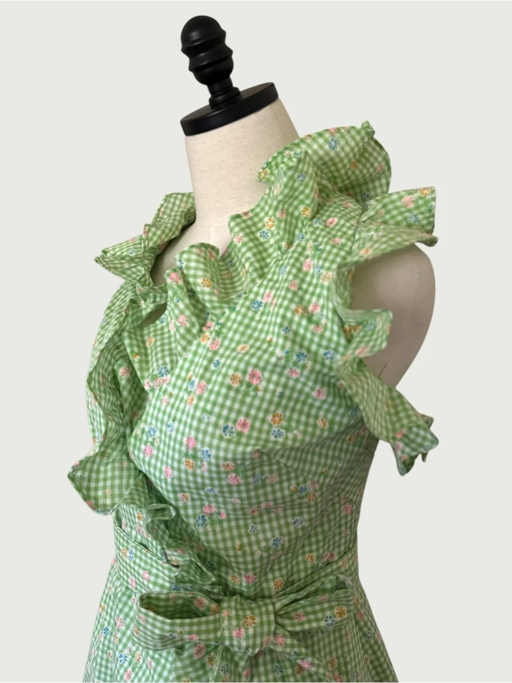 vintage 70s handmade flocked gingham wrap sun dress size XS
